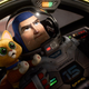 Buzz Lightyear (Chris Evans) and his companion cat Sox (Peter Sohn) in Lightyear.